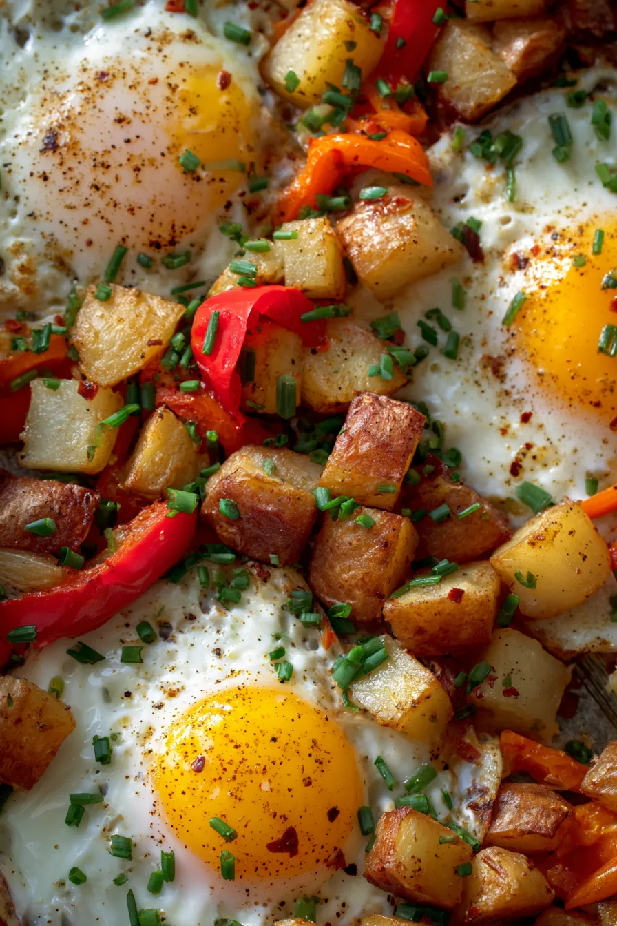 Sheet Pan Brunch Eggs with Potatoes-serving-garnish