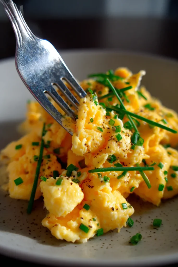 Golden Fluffy Scrambled Eggs with Cheese – Easy Brunch Recipe