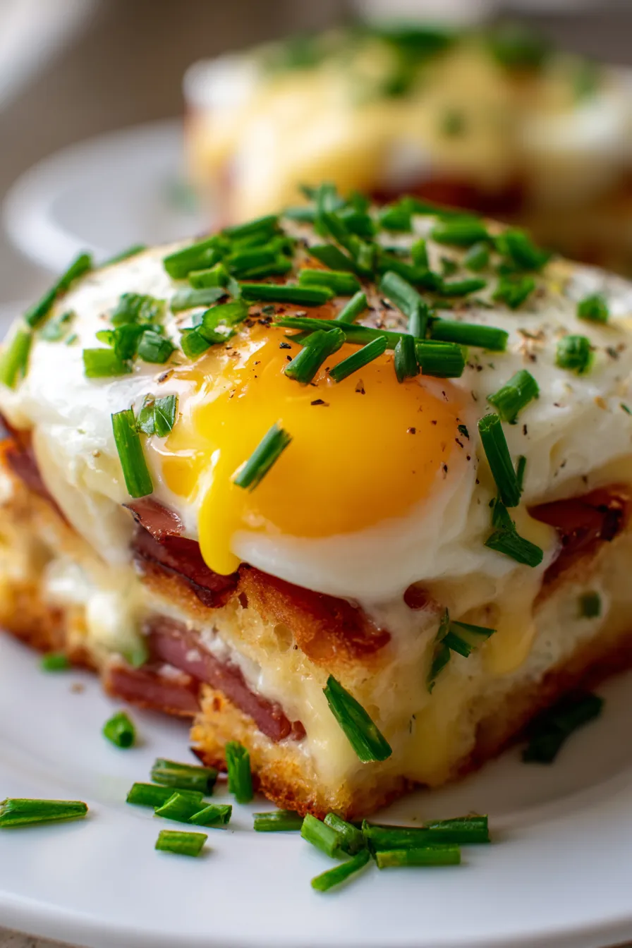 Simple Eggs Benedict Casserole-serving-portion-sideview