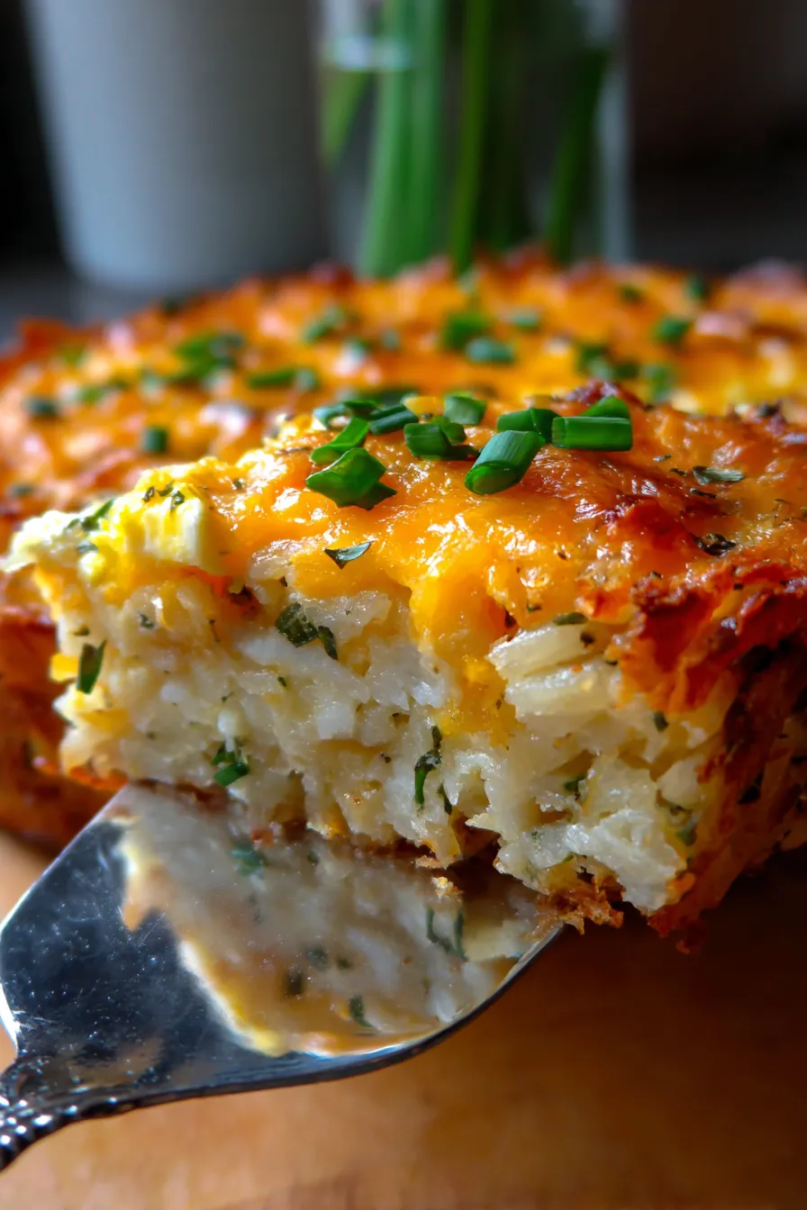 Simple Hash Brown Egg Casserole-slice-cheesy texture