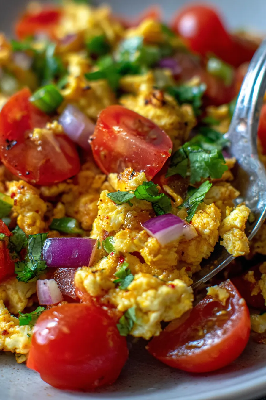 10-Minute Masala Egg Scramble Indian Recipes | Breakfast Casserole-close up-texture