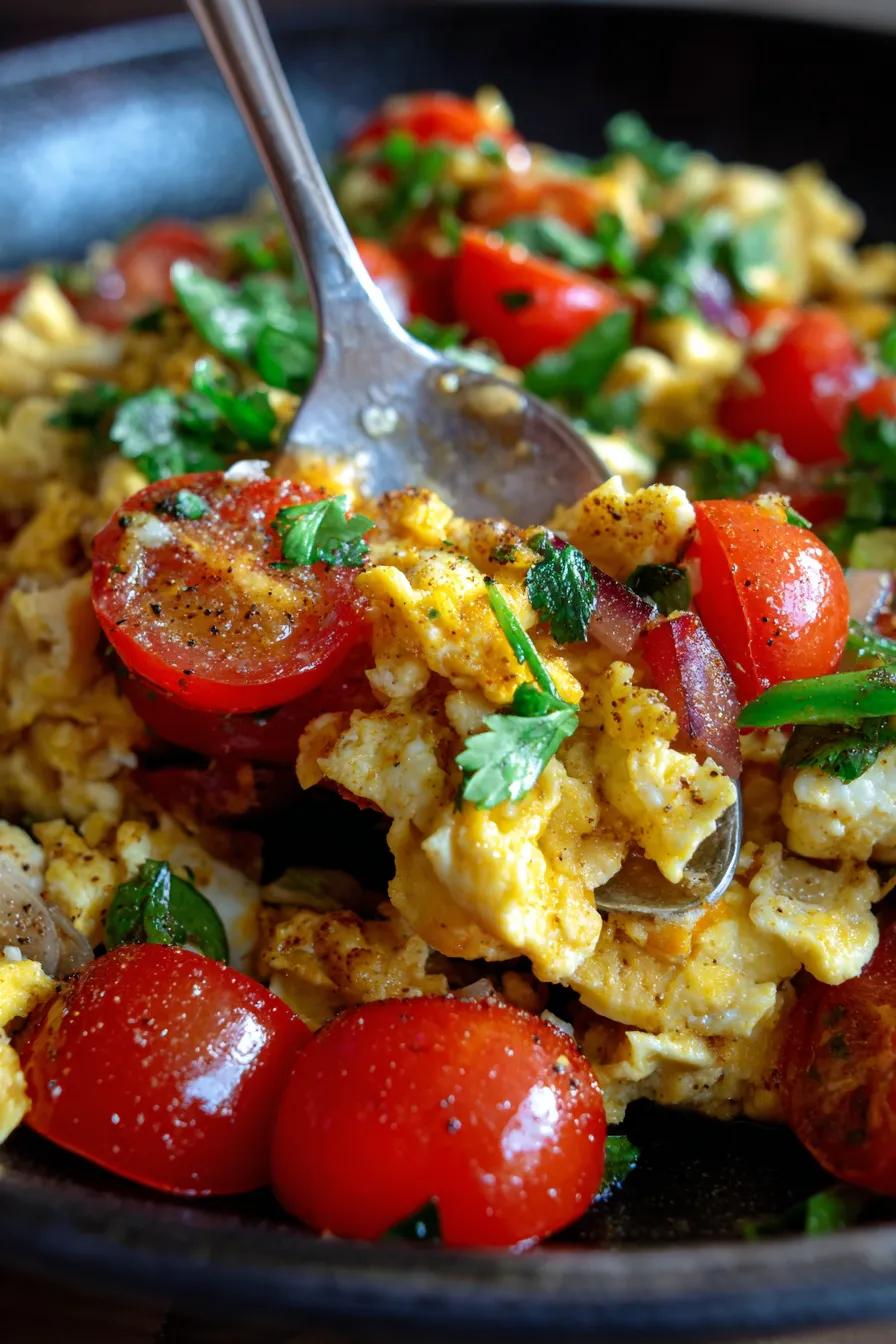 10-Minute Masala Egg Scramble Indian Recipes | Breakfast Casserole-served on plate-lifestyle