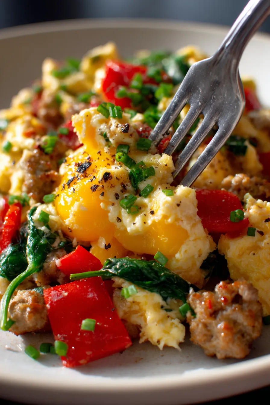 10-Minute Turkey Sausage Scramble | High Protein Breakfast - cooking - action