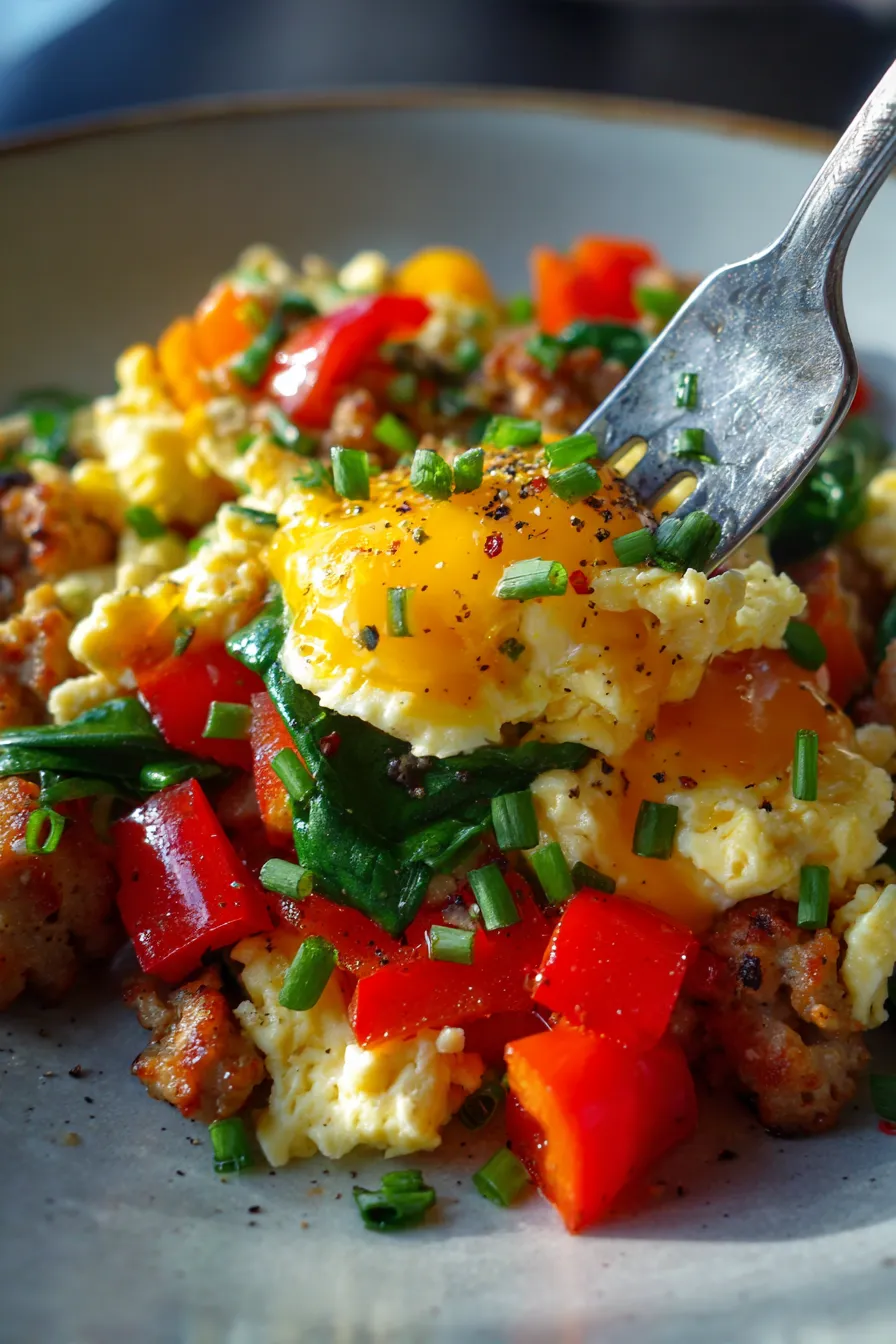 10-Minute Turkey Sausage Scramble | High Protein Breakfast - ingredients - spread