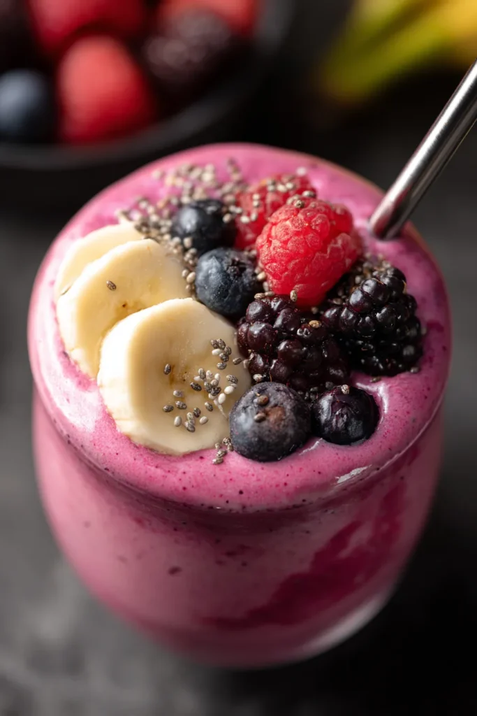 Vibrant 30g Protein Berry Smoothie | High Protein Breakfast
