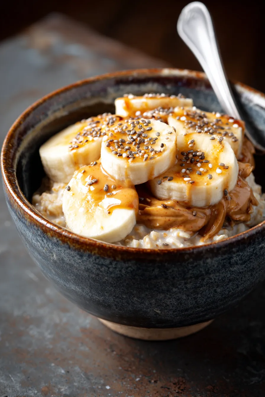 5-Minute Peanut Butter Oats | High Protein Breakfast - in bowl - natural light