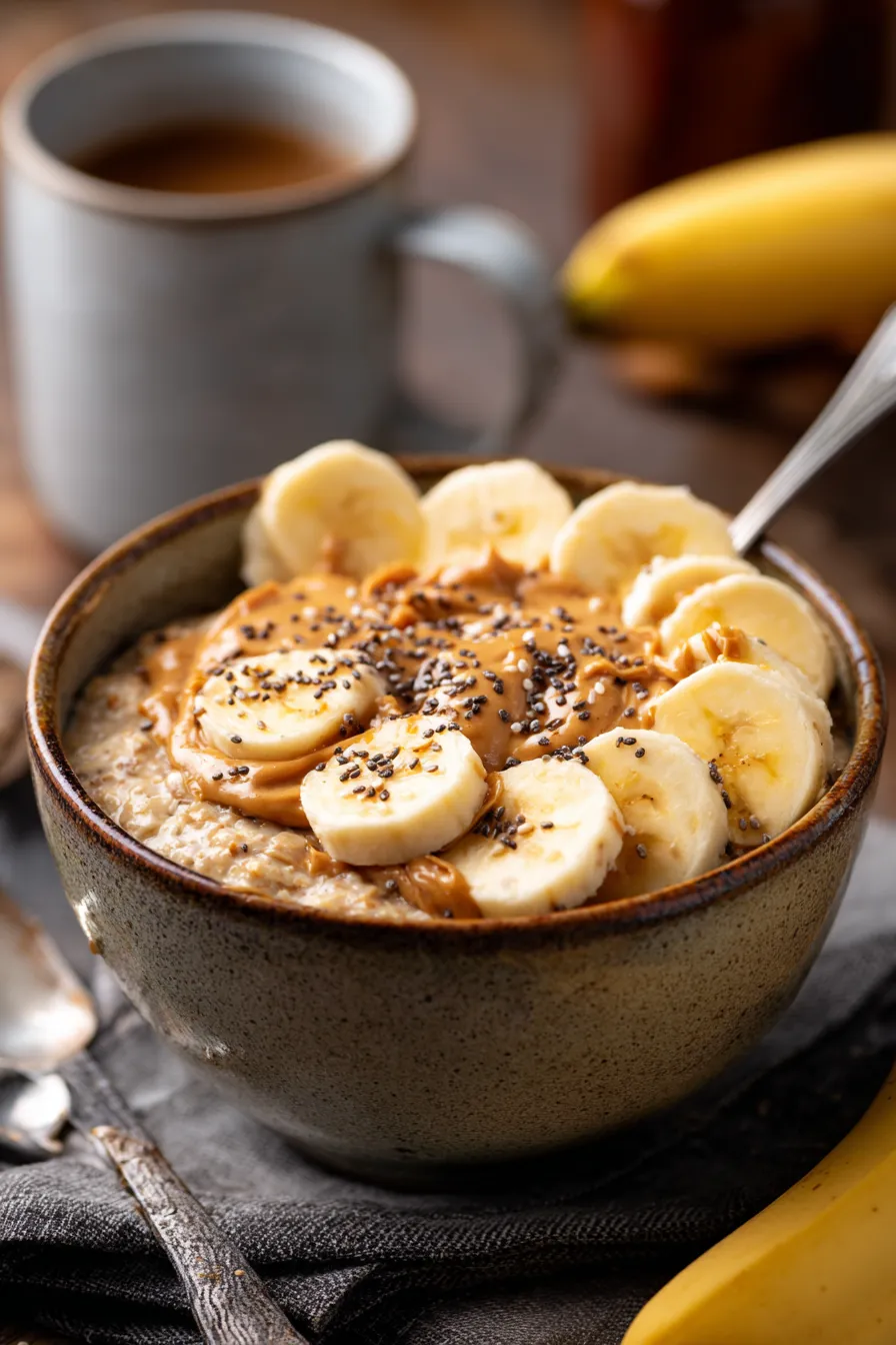 5-Minute Peanut Butter Oats | High Protein Breakfast - with toppings - styled