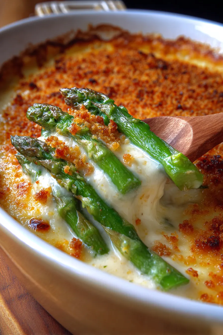 Asparagus Casserole-bubbly-serving