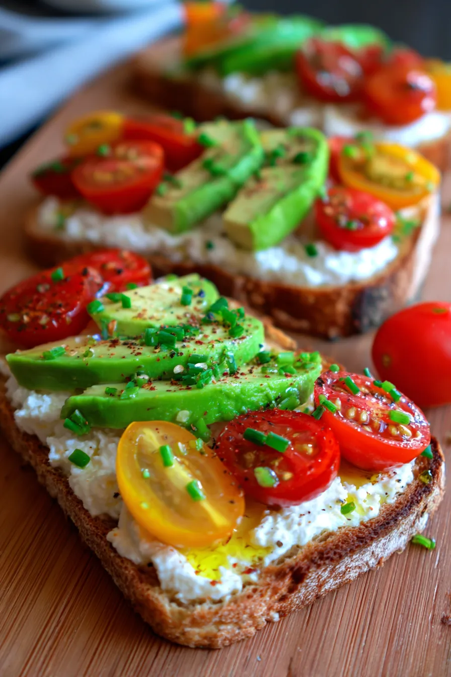 Avocado cottage cheese toast - light and airy - gourmet plating