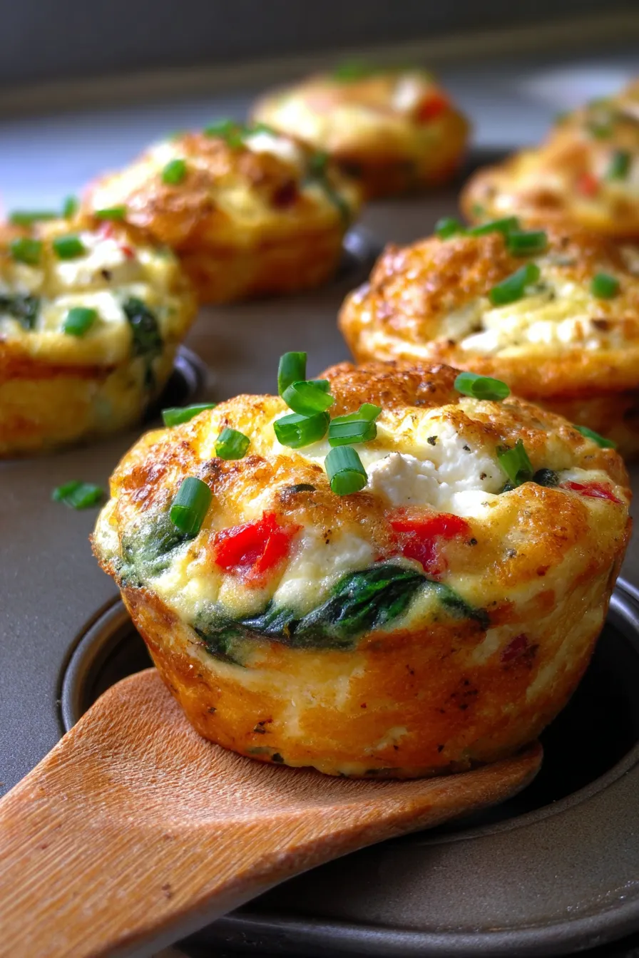Baked egg muffins with spinach and feta recipe idea side view