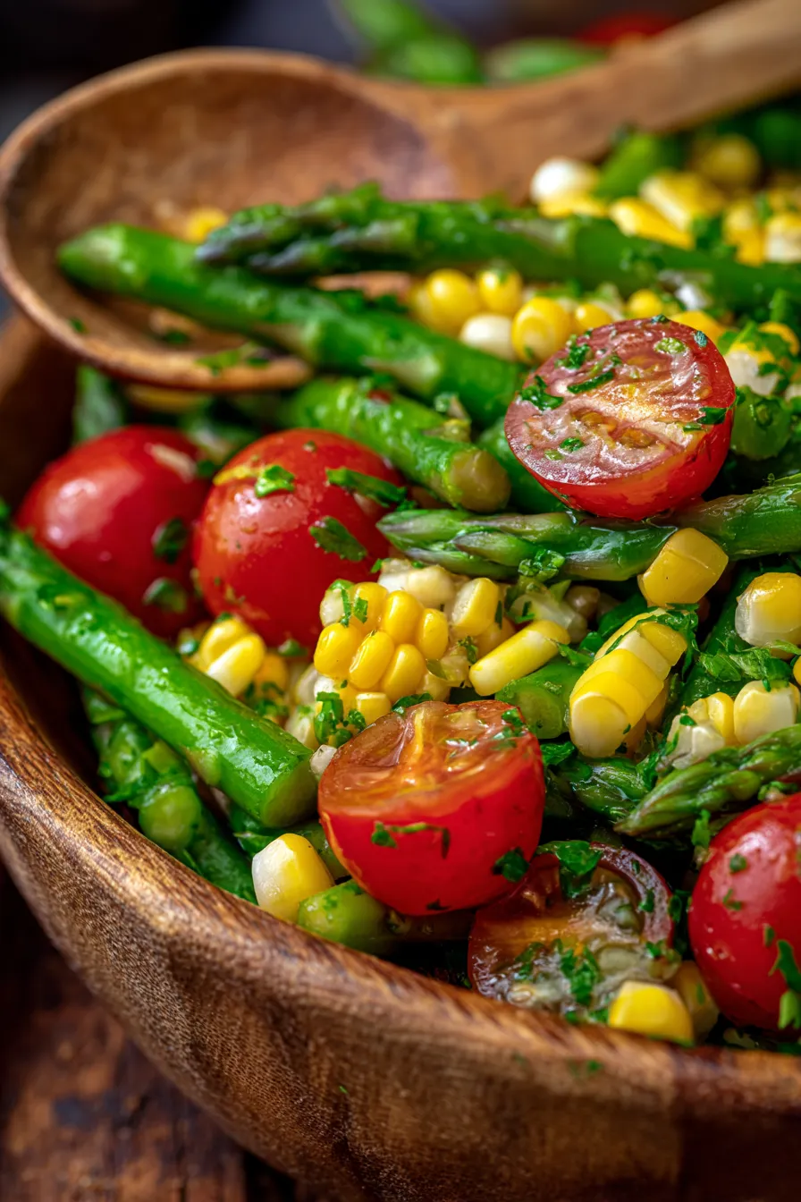 BEST Asparagus & Summer Corn Salad-serving-bowl-wooden
