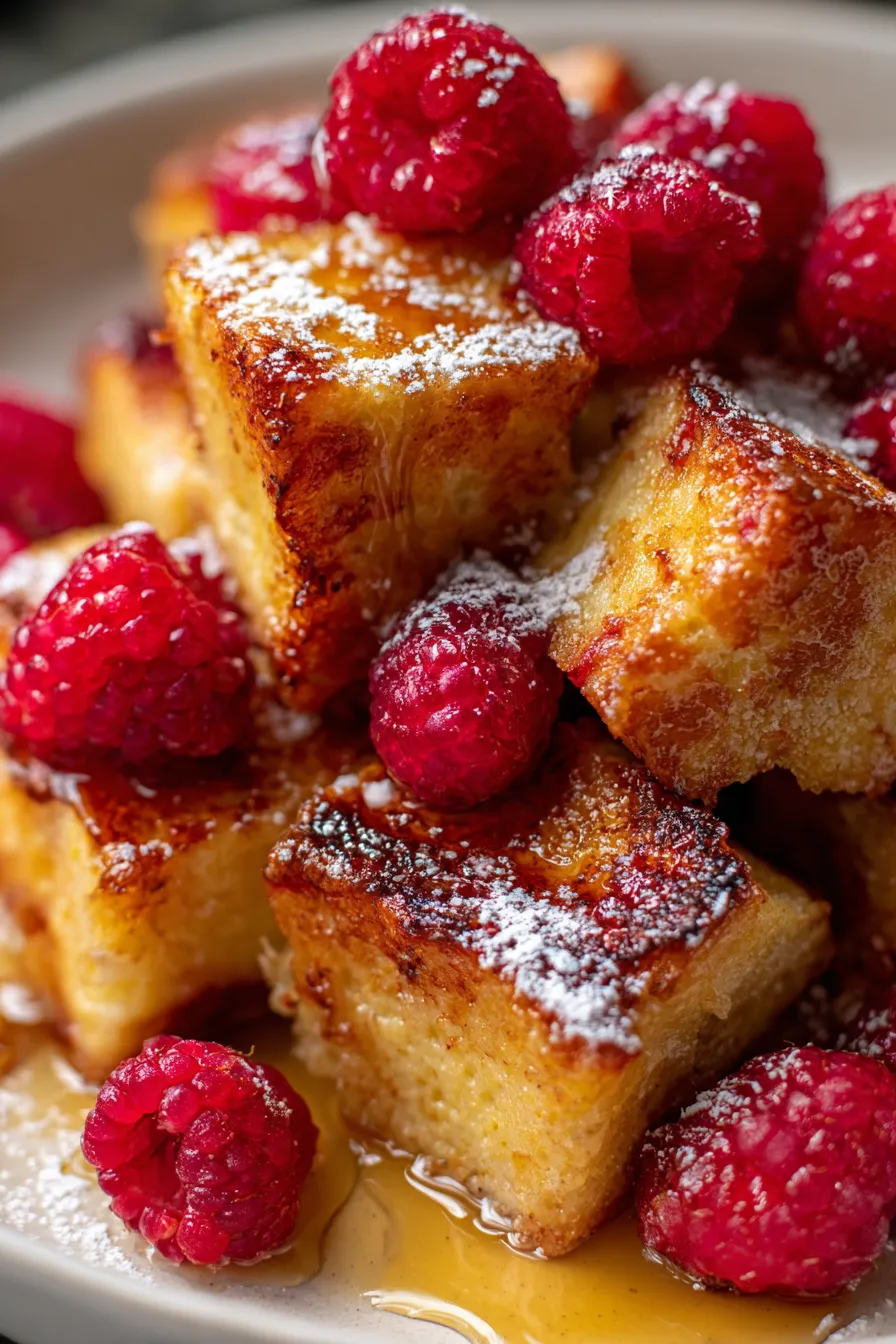 Brioche bread soaking in custard close-up