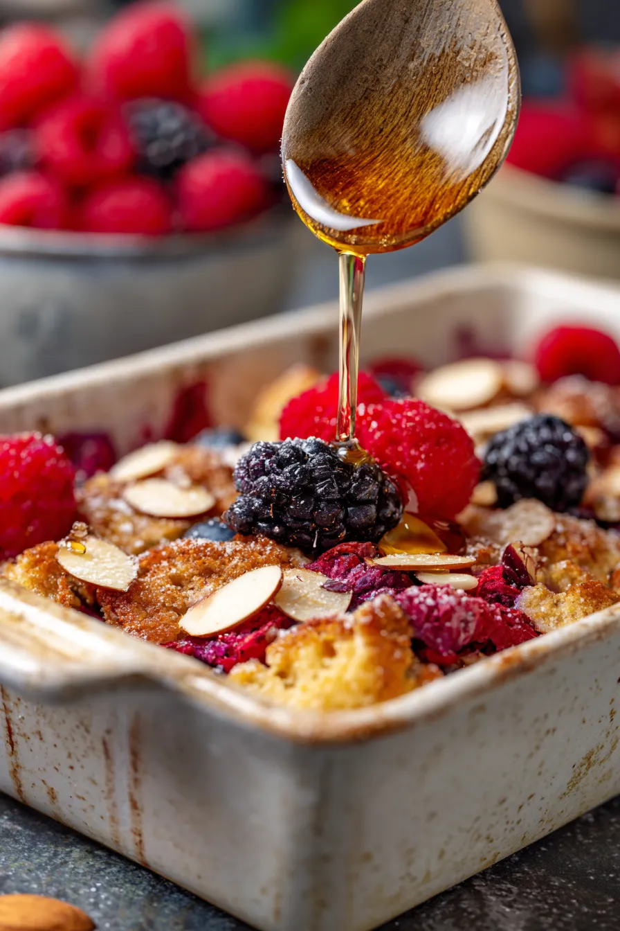 casserole with berries closeup