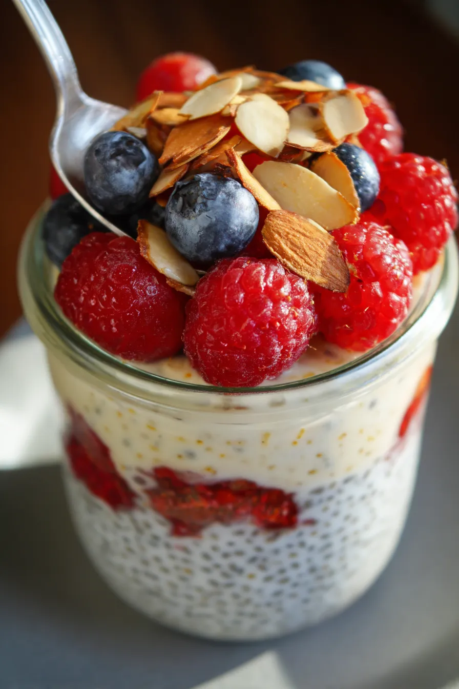 chia pudding-whey protein-berries-overhead
