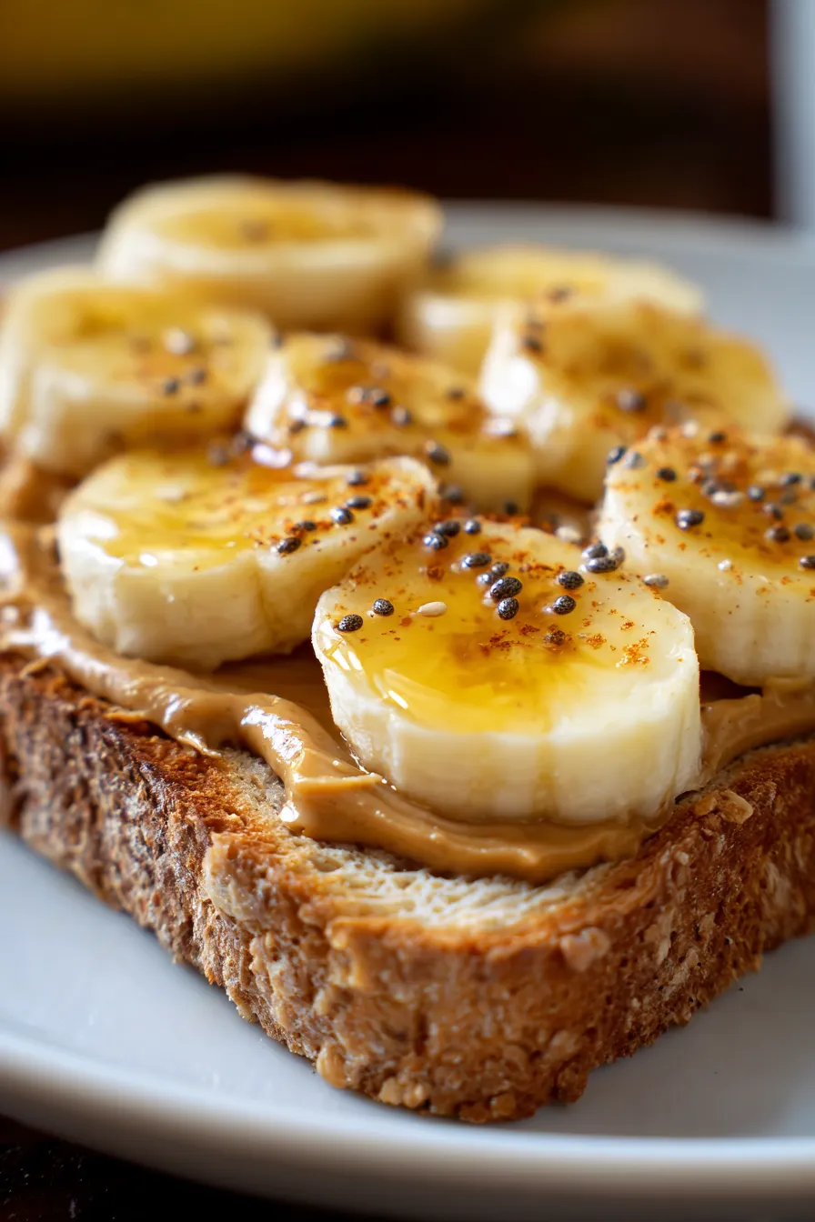 Clean Eating Peanut Butter Banana Toast-banana slices-vibrant-garnished