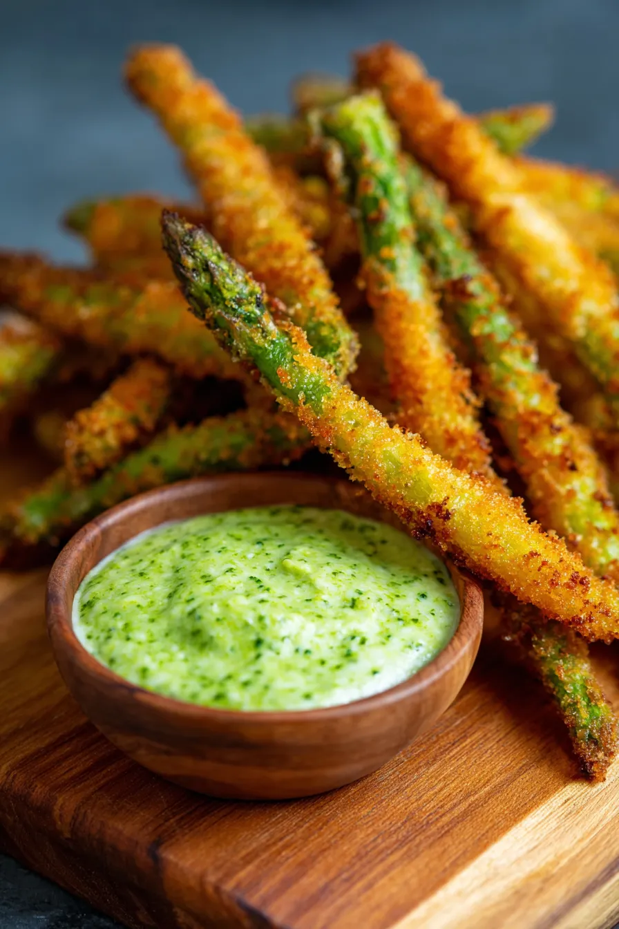 Crispy Asparagus Fries - air fryer basket - overhead shot