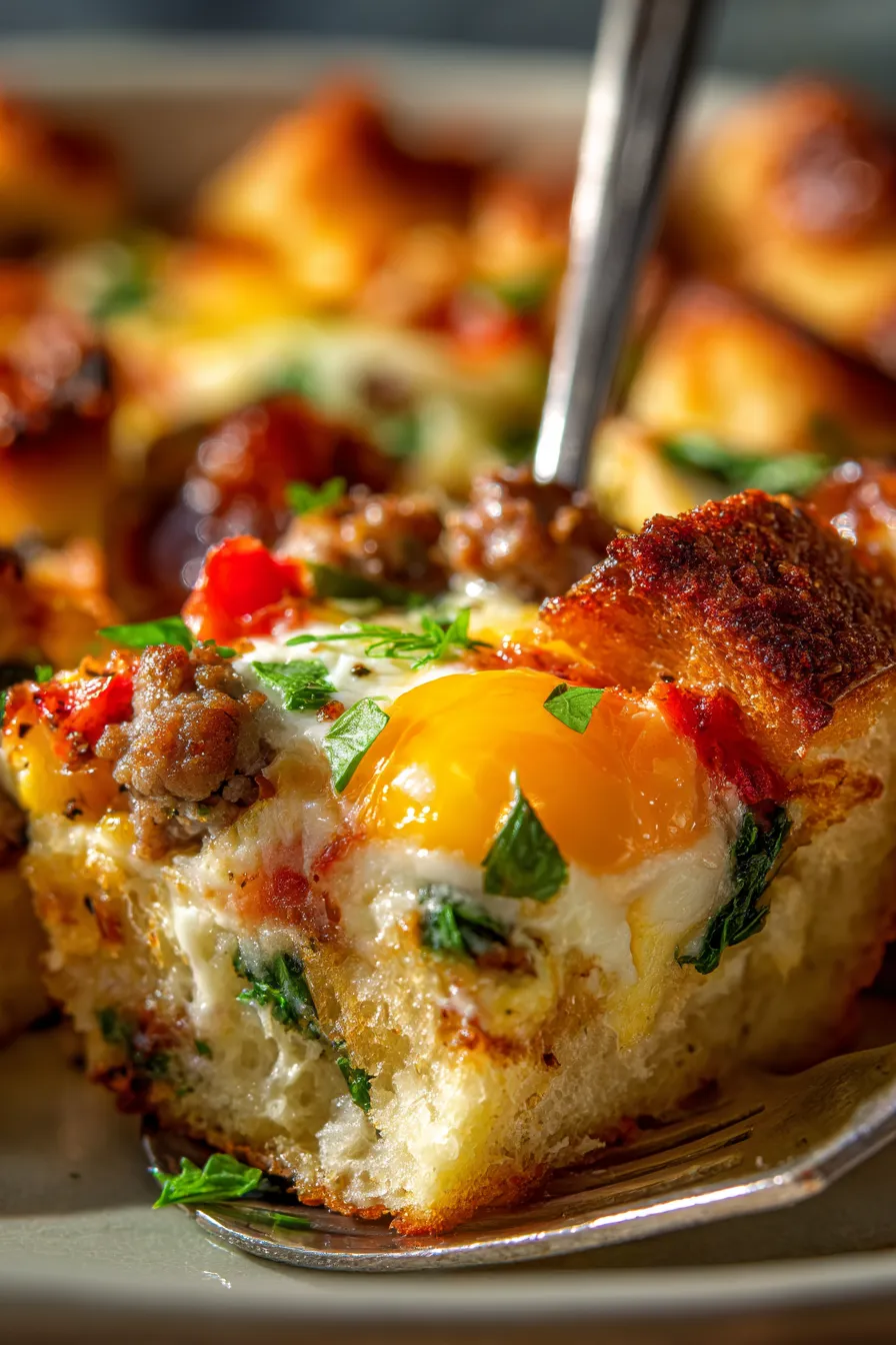 Easy Breakfast Casserole for a Crowd - sliced portion - plate