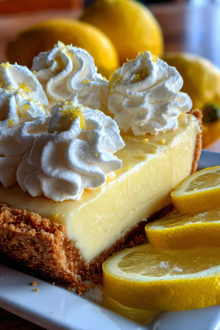 Easy Lemon Cream Pie slice closeup