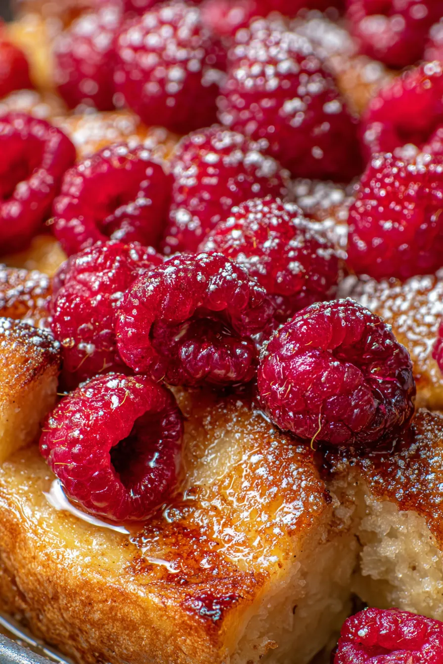 French Toast Casserole slice with syrup and berries
