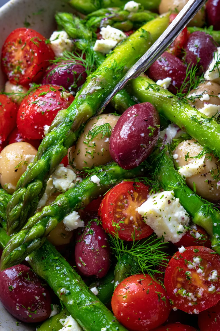 Greek Asparagus Salad • Olive & Mango - fresh - closeup