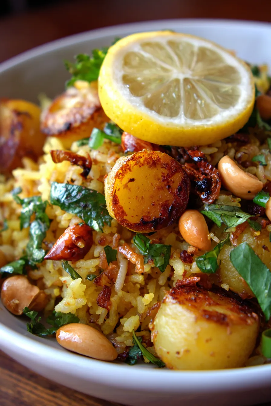 Healthy Batata Poha - steaming hot - breakfast bowl