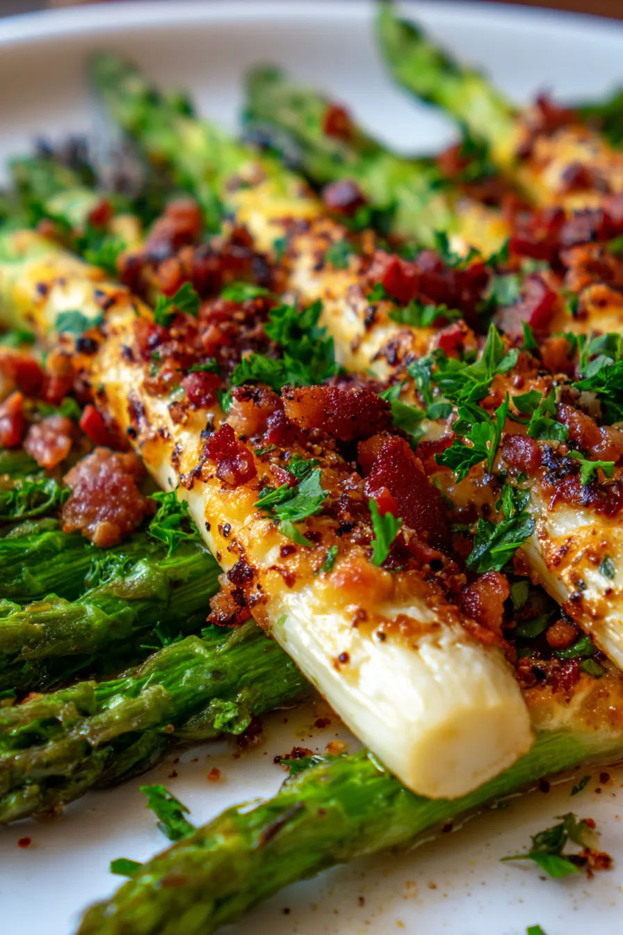 Holiday Side Dish: Cheesy Baked Asparagus with Bacon-serving-spoon