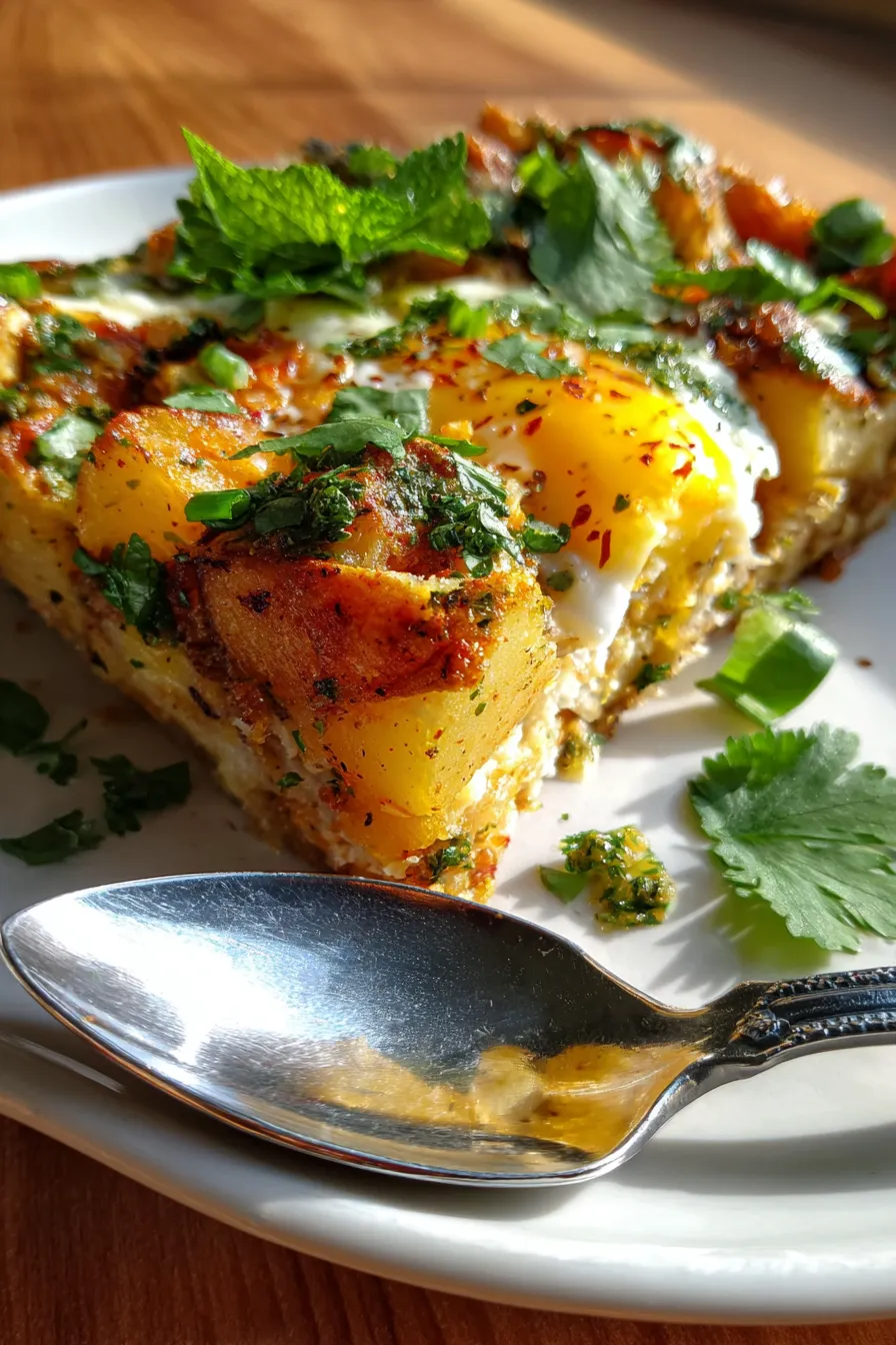 Indian spiced egg bake-vibrant vegetables-texture close-up