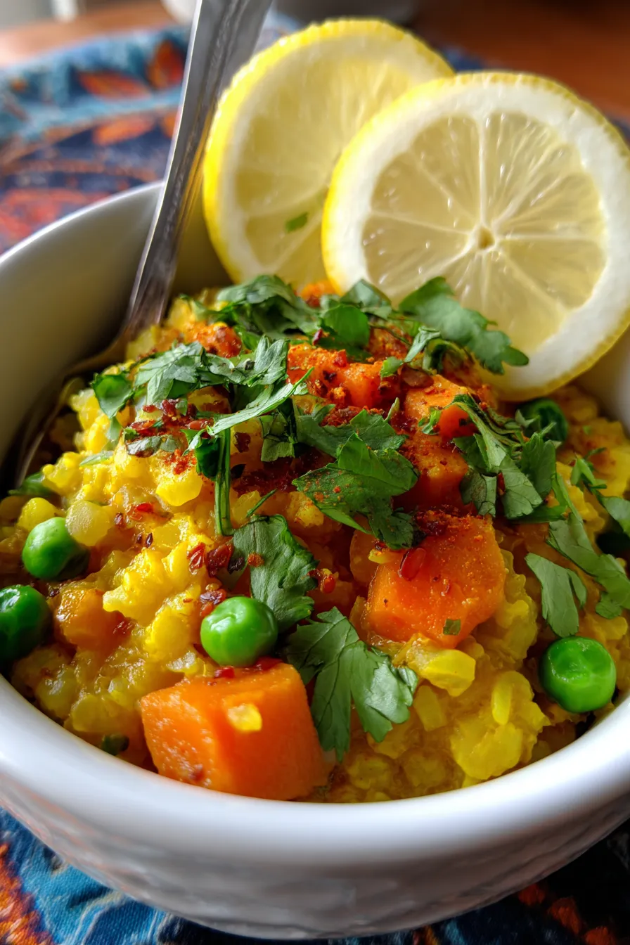 Indian Turmeric Oats with vibrant vegetables