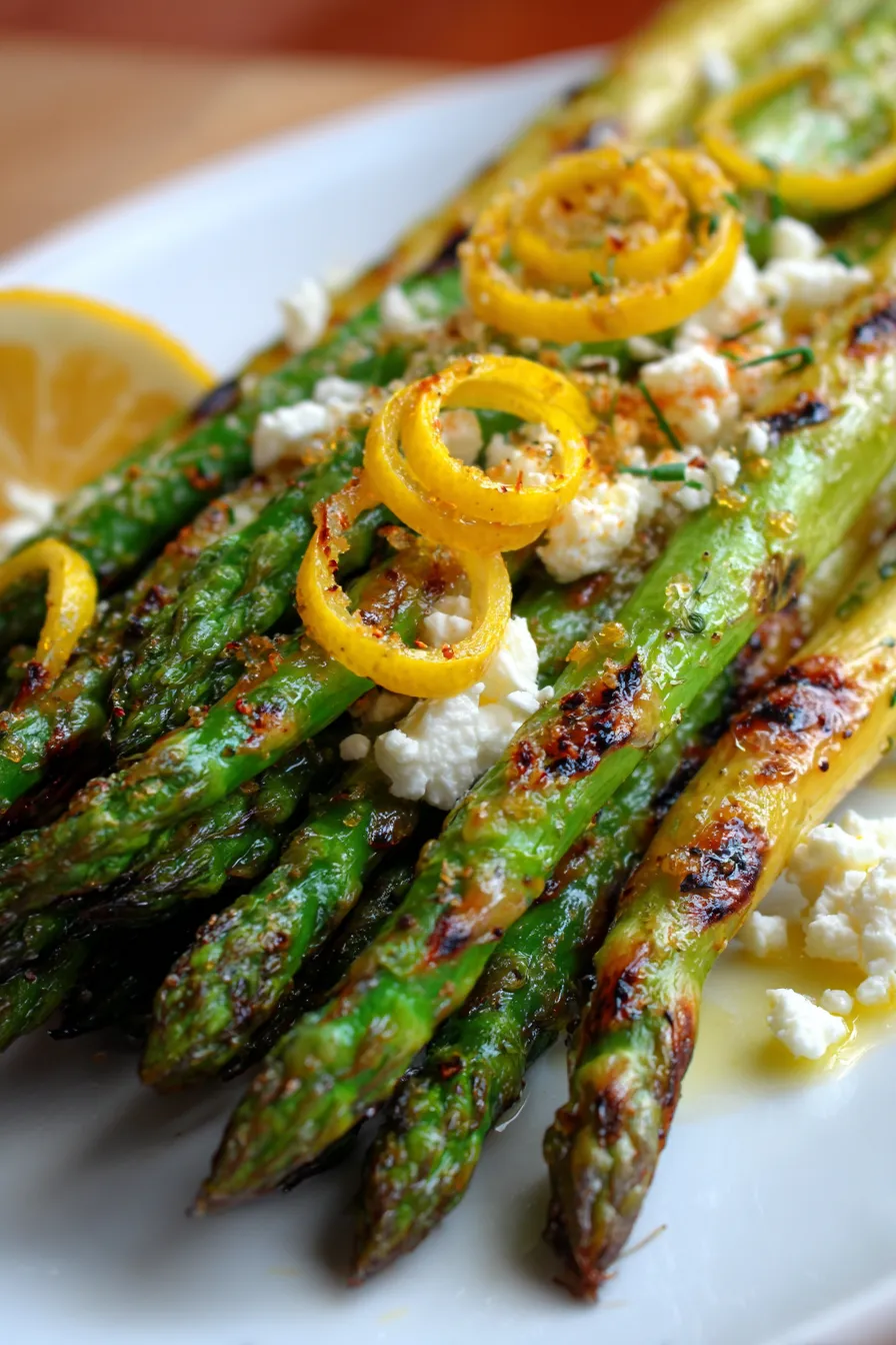 Lemon and Feta Grilled Asparagus-texture-closeup