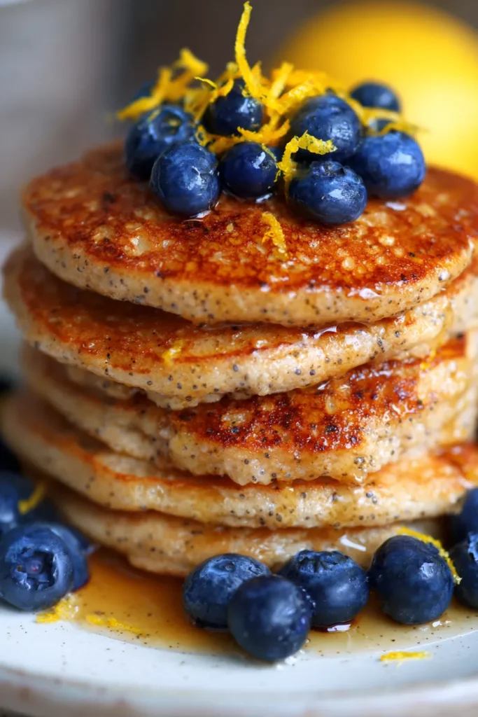 Fluffy Lemon Poppyseed Protein Pancakes | High Protein Breakfast