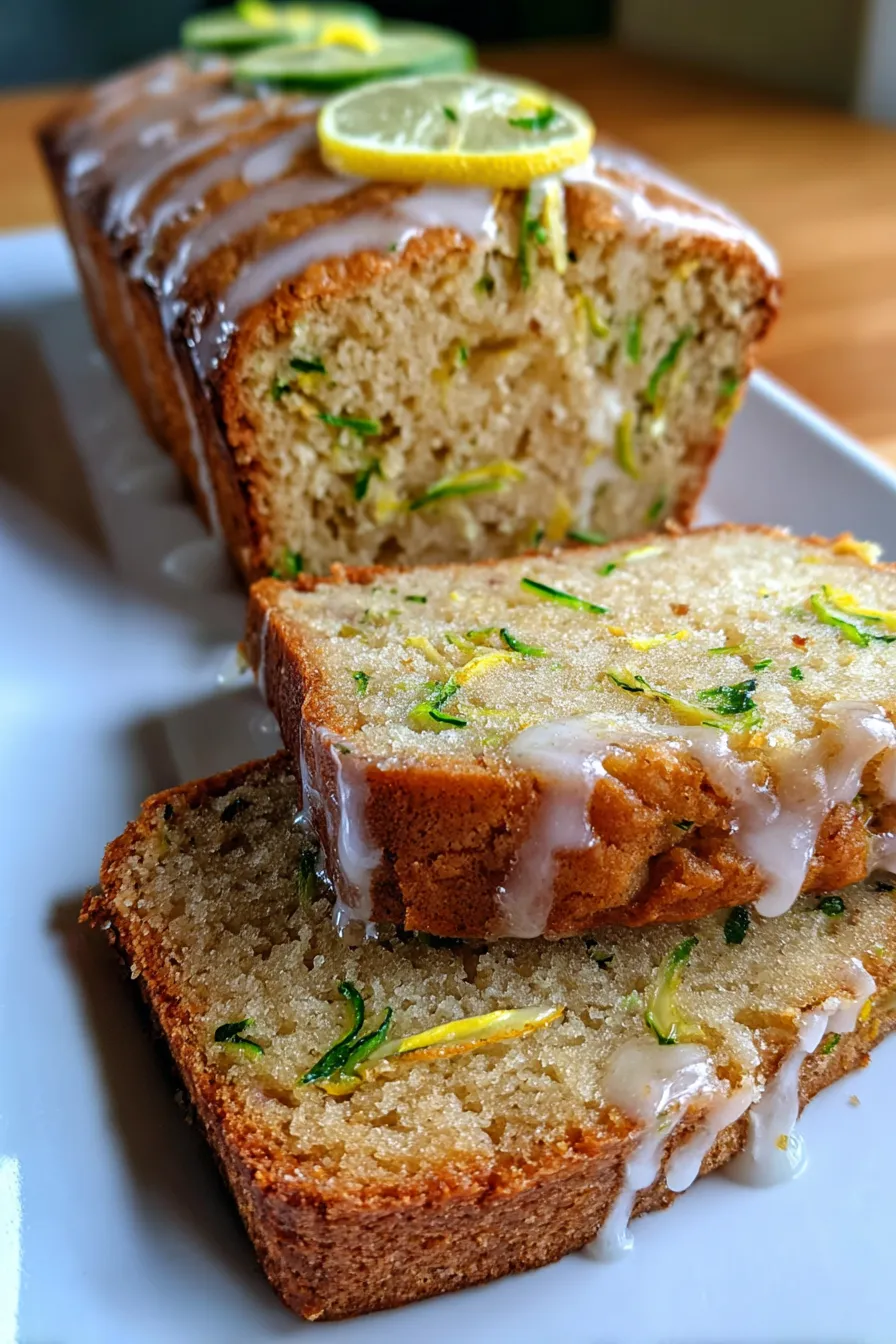 Lemon Zucchini Bread Recipe - Together as Family-loaf-overhead-with-glaze