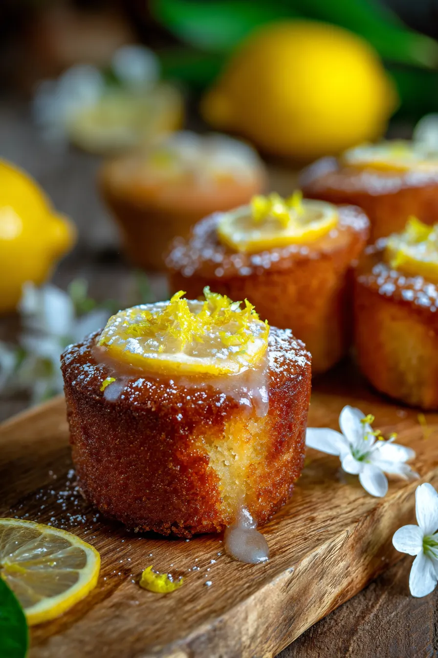 Mini Lemon Cakes with Lemon Glaze-slice-platter