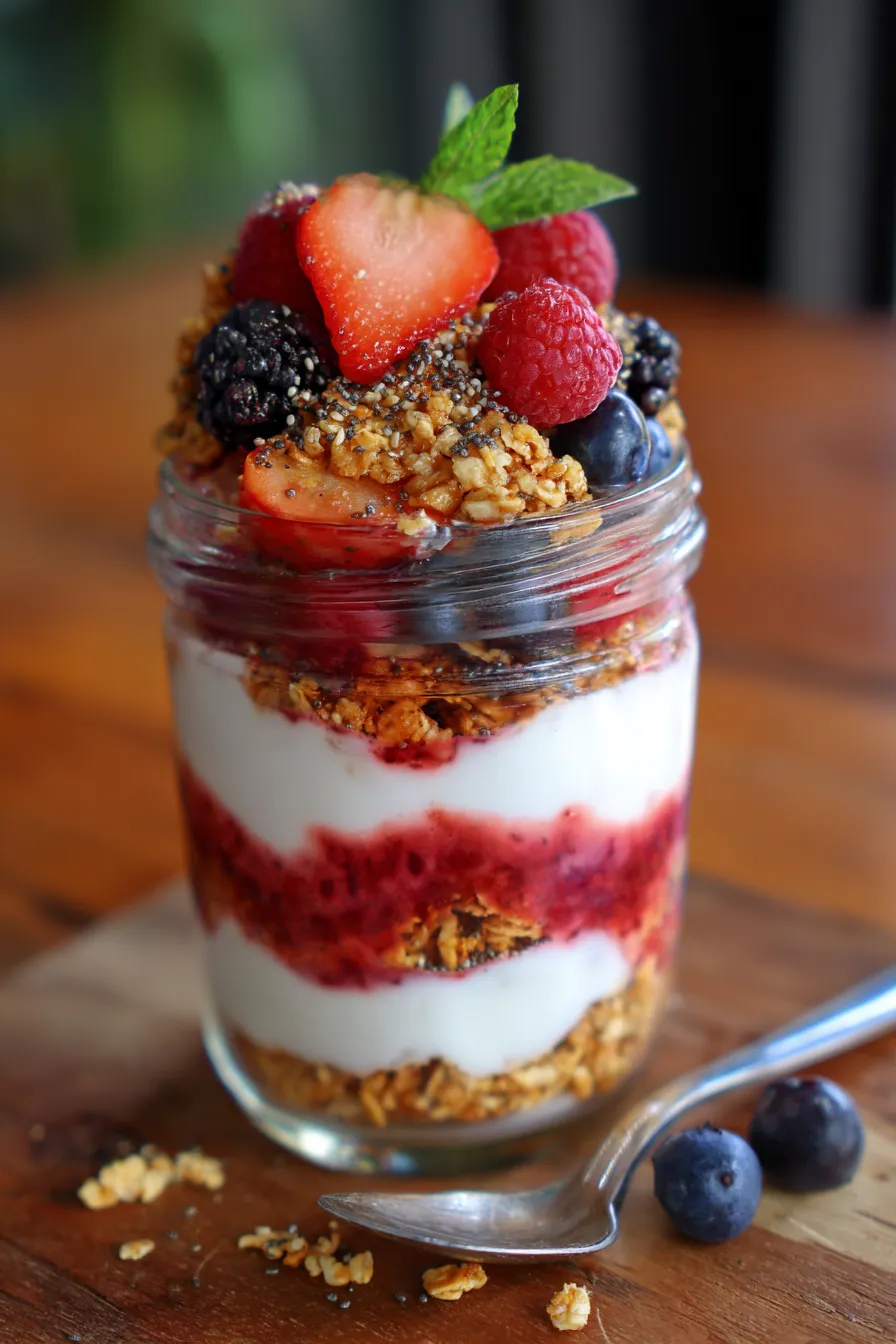 Plant-based Breakfast - protein powder - yogurt - granola - colorful