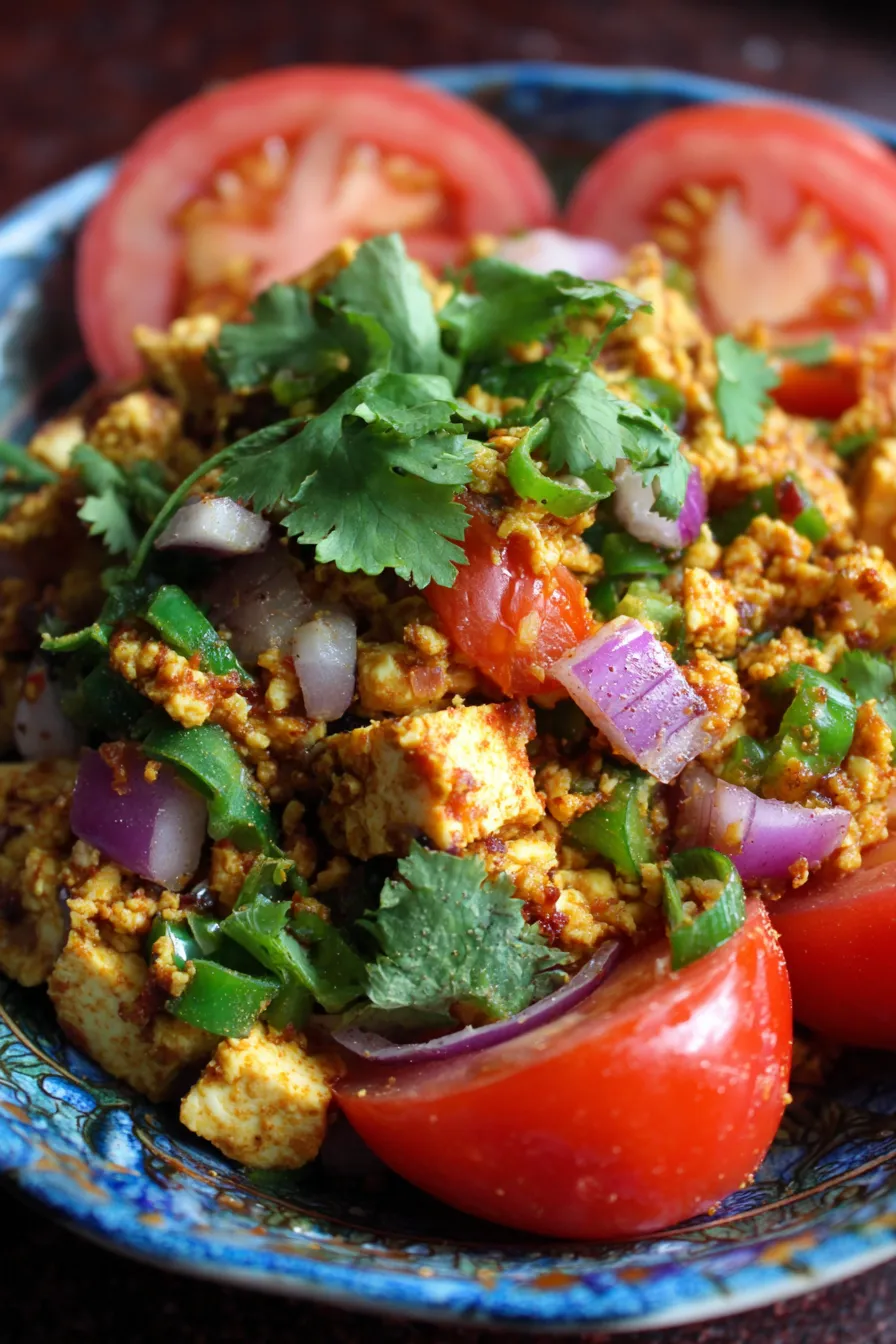 Quick Paneer Bhurji - skillet cooking - aromatic vegetables