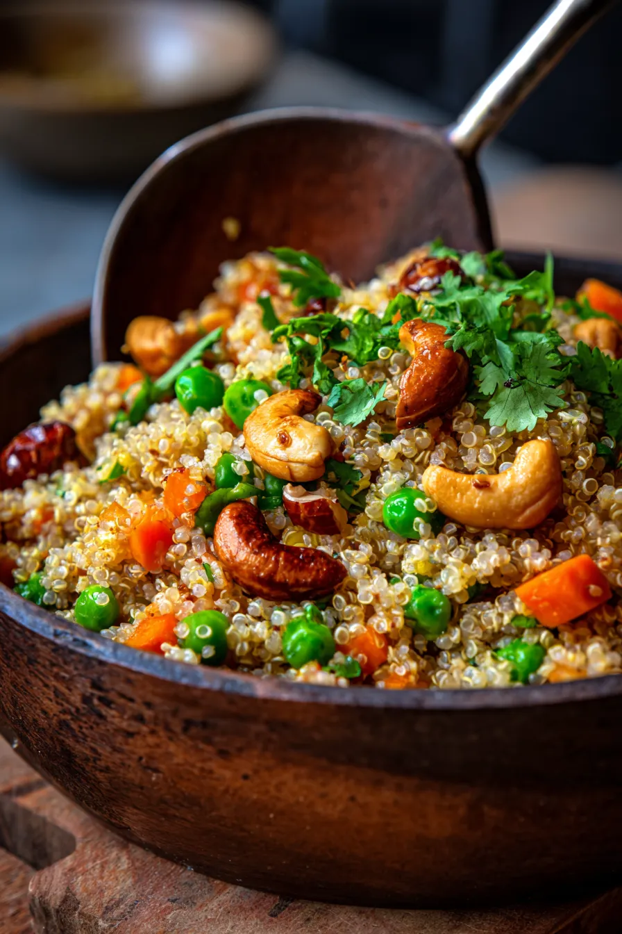 Quinoa Upma - texture - vibrant vegetables - close up