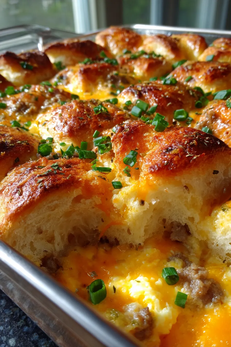 Sausage Crescent Roll Breakfast Casserole-serving-spoon