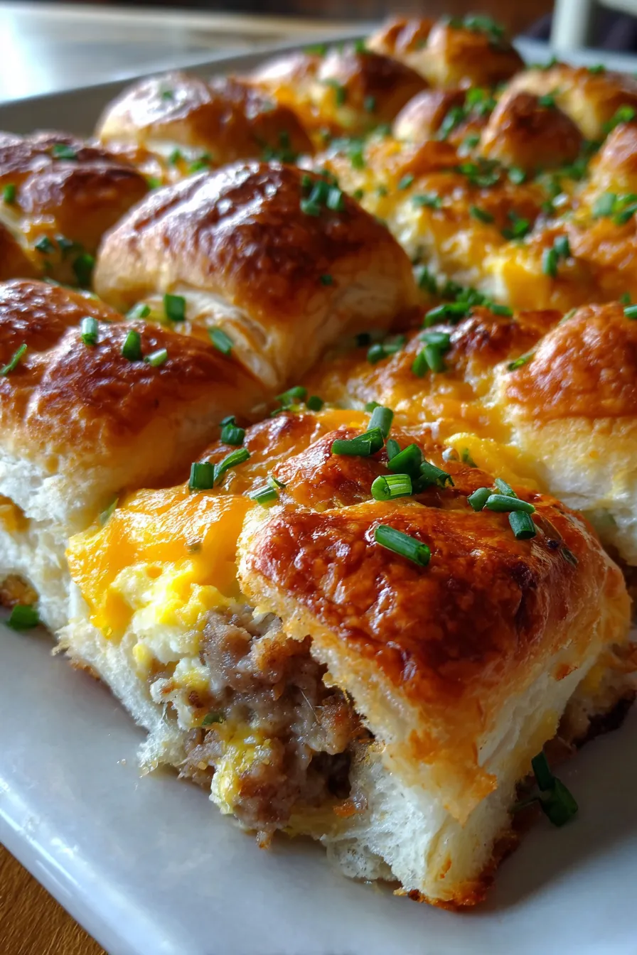 Sausage Crescent Roll Breakfast Casserole-slice-closeup