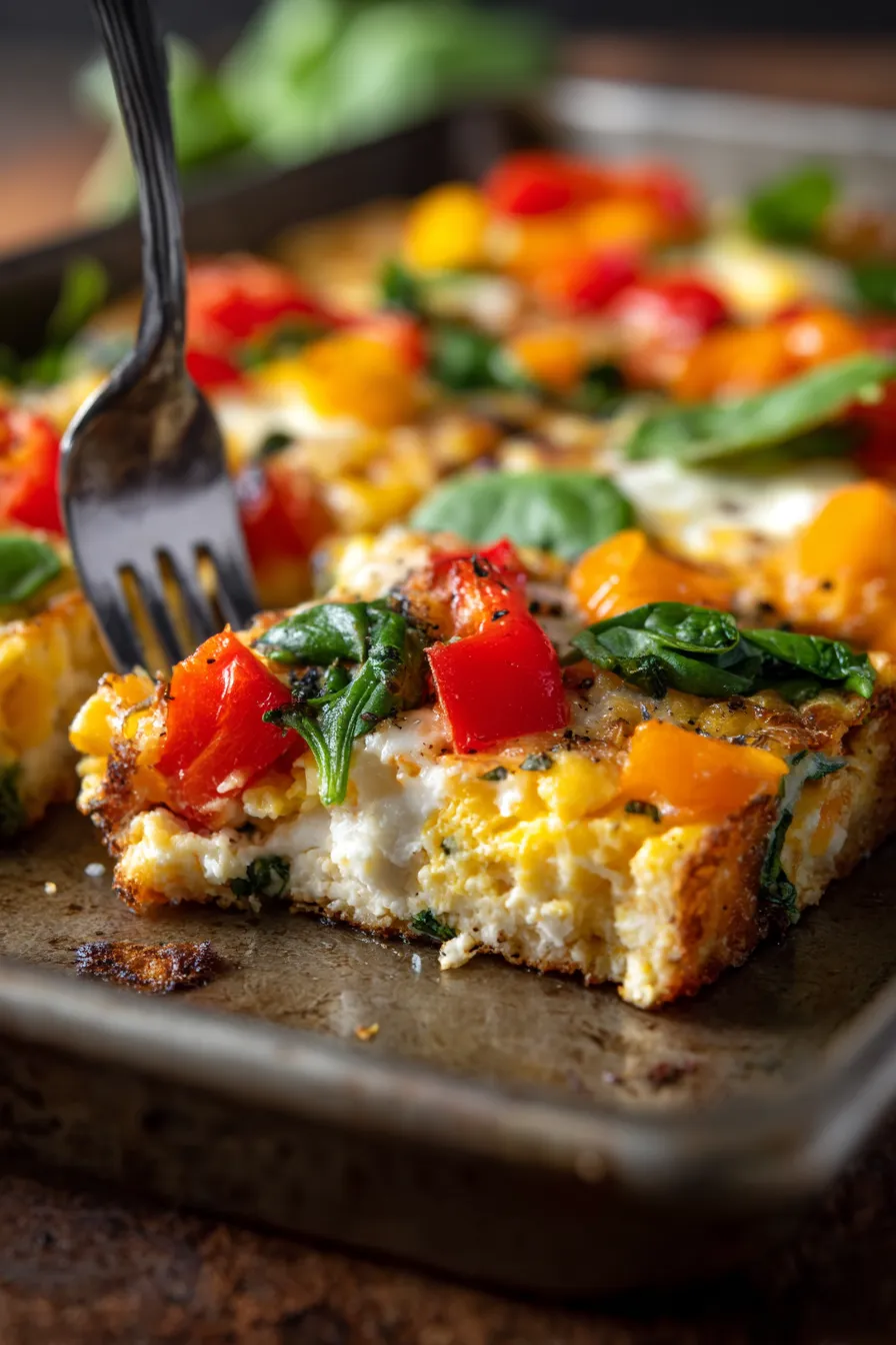 Scrambled eggs casserole texture fork scoop