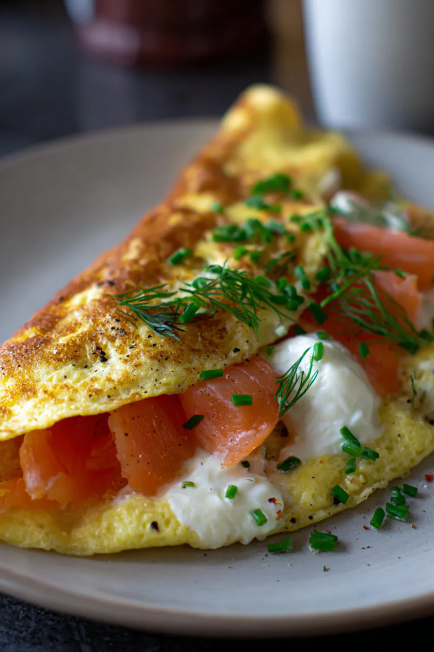 Smoked Salmon Omelet finished dish plated