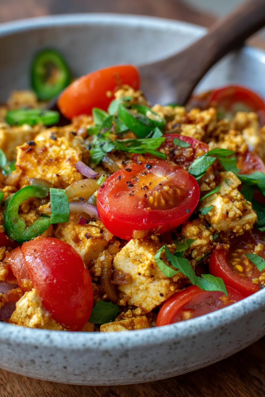 Spicy Indian scrambled tofu vibrant colors