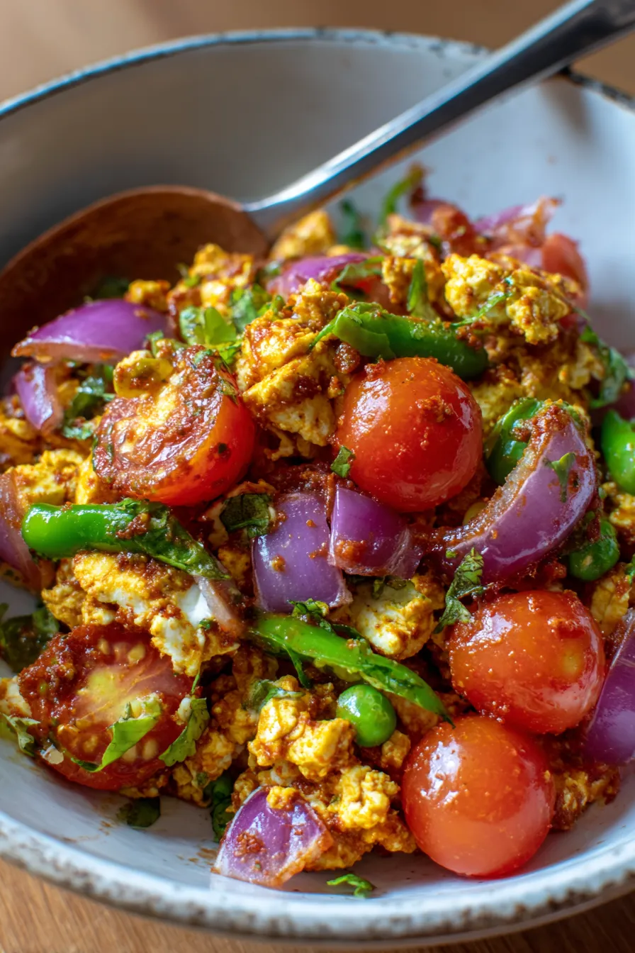 Spicy paneer scramble with herbs