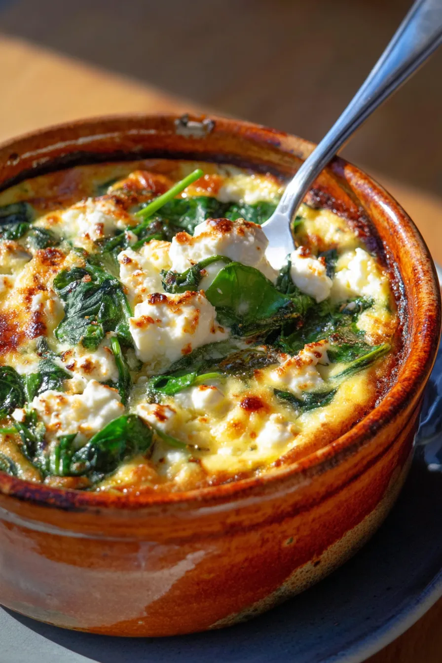 Spinach & Feta Egg White Bake | Breakfast Casserole-serving-individual portions