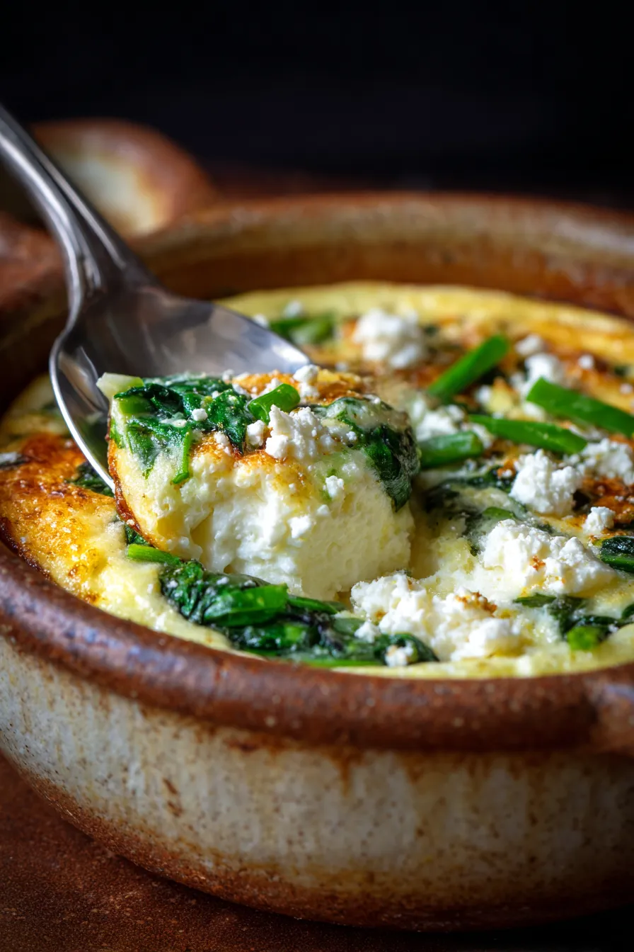 Spinach & Feta Egg White Bake | Breakfast Casserole-texture-fluffy eggs