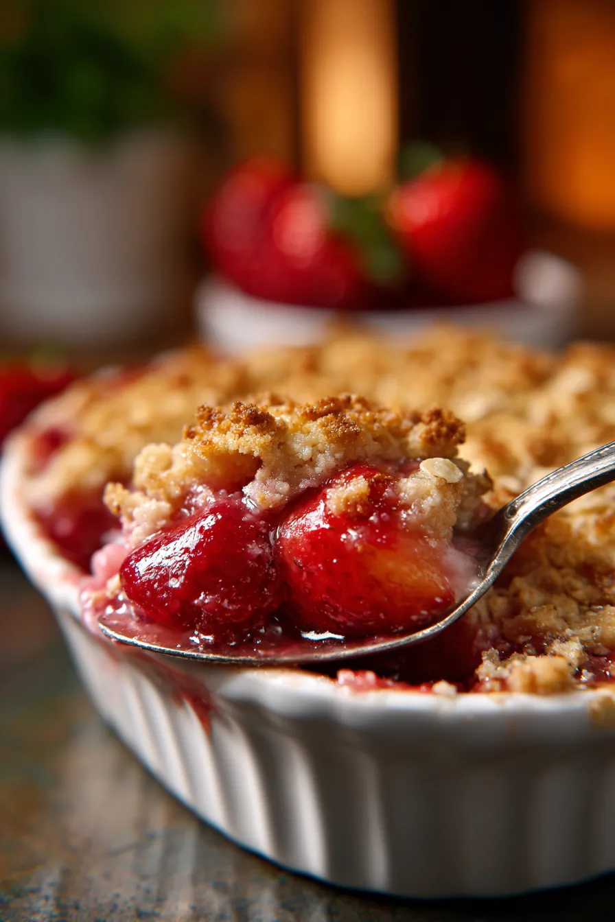 Strawberry Rhubarb Crumble-scooped-closeup