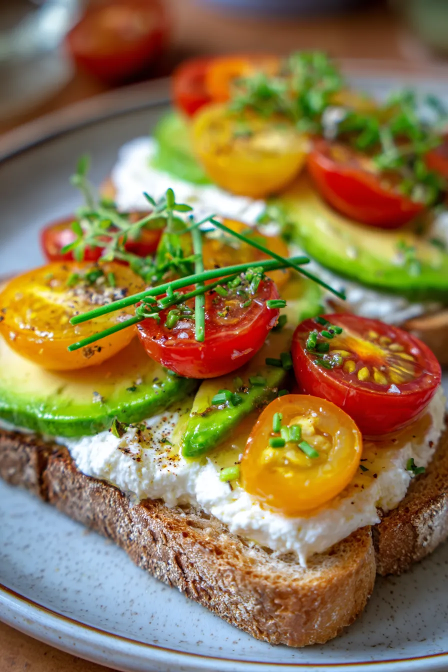 Toasted sourdough with cottage cheese - vibrant ingredients - breakfast spread