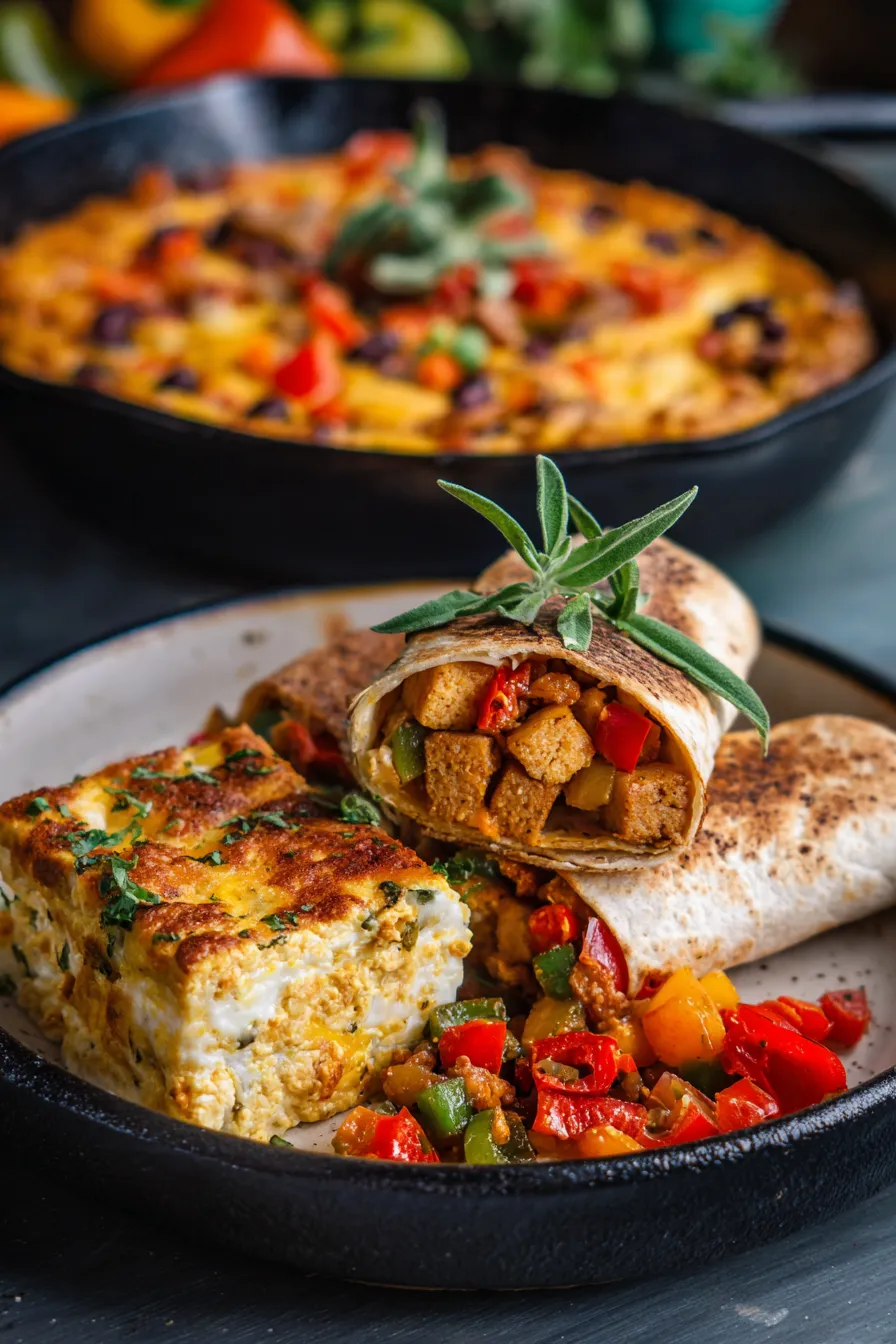 Tofu Scramble - vibrant vegetables - skillet