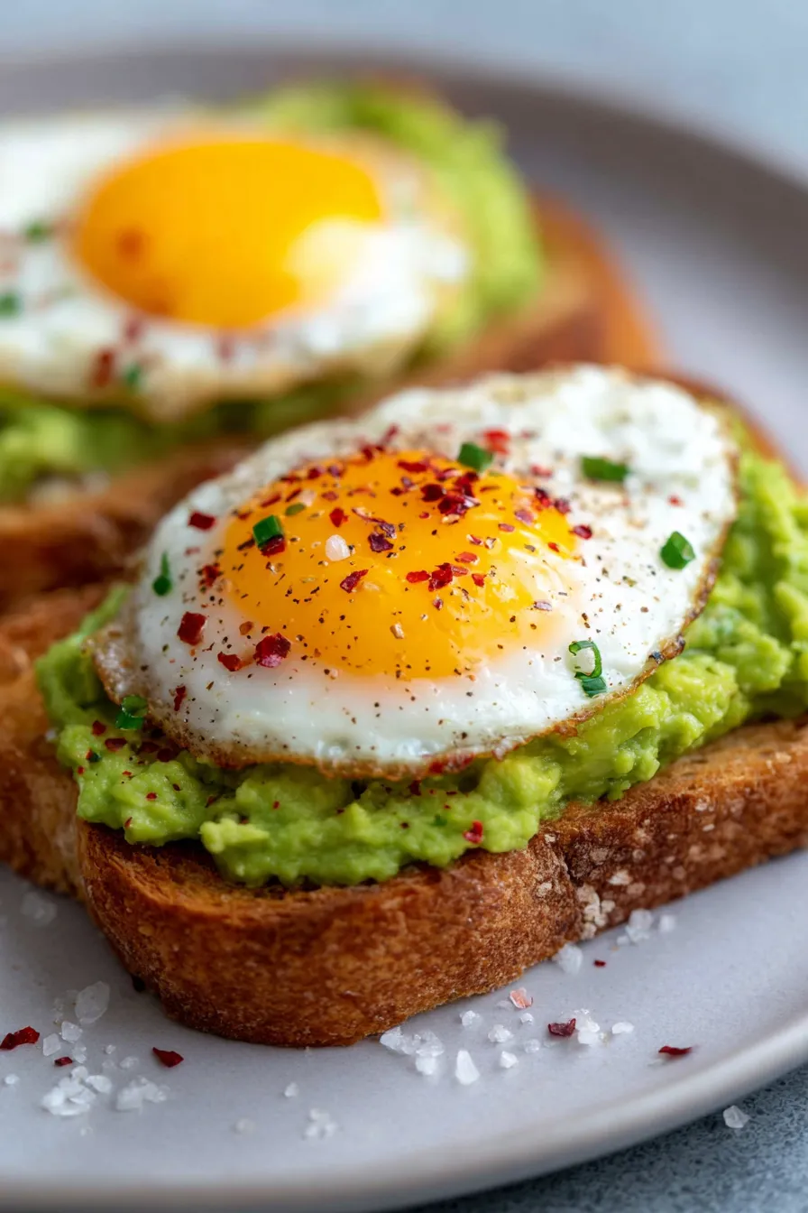 10-Minute Avocado Egg Toast | High Protein Breakfast - side view - textured