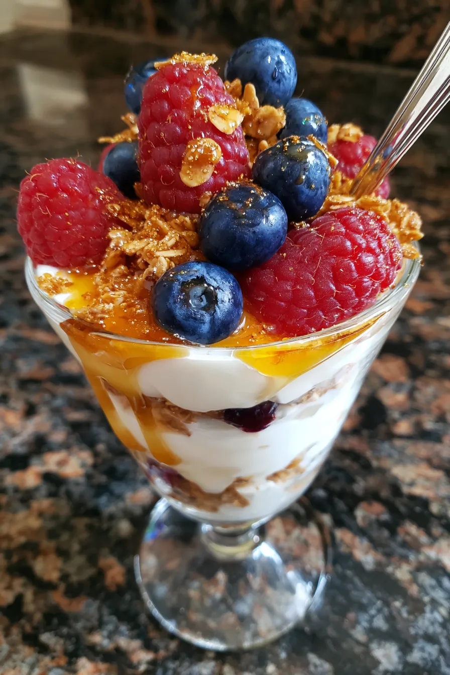 5-Minute Greek Yogurt Parfait | High Protein Breakfast-layered texture-closeup