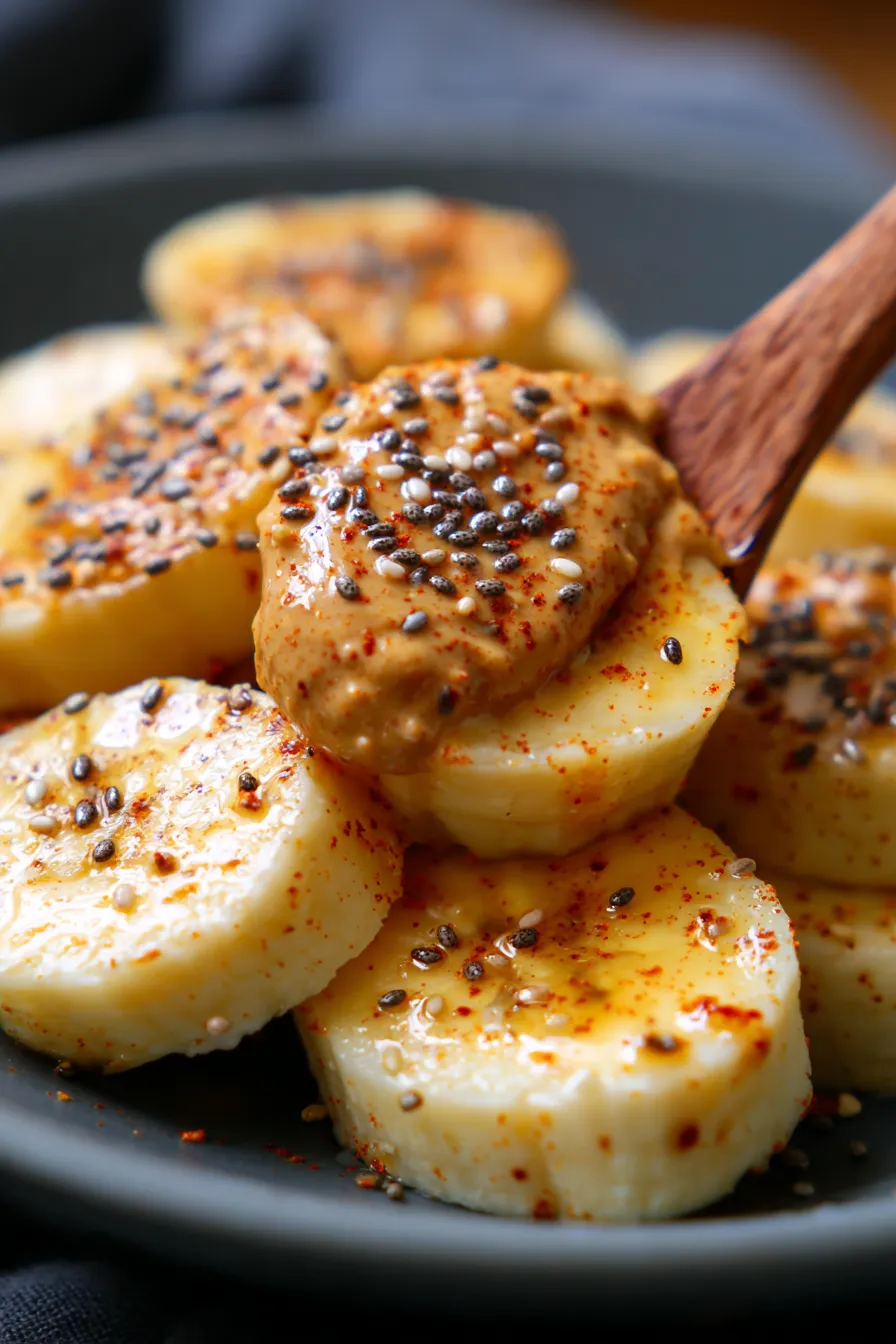 Almond butter banana, sliced, closeup, healthy snack