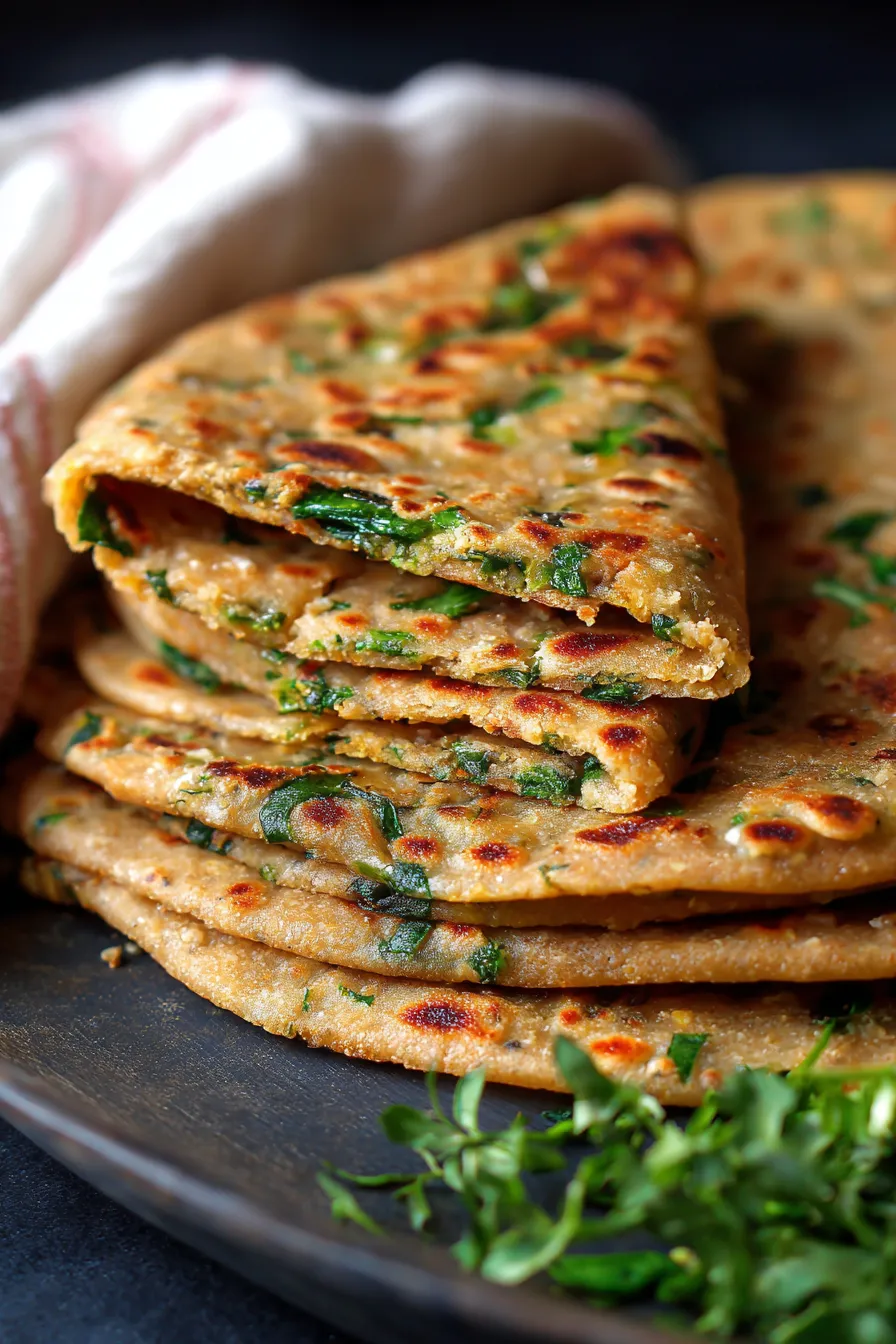 Authentic Methi Paratha Indian Recipes - Healthy Breakfast - texture closeup